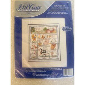 VTG J & P Coats Counted Cross Stitch Kit Old McDonalds Farm 12" X 14" Inc. Floss
